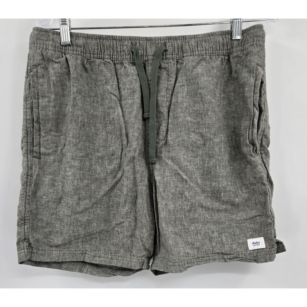 Katin Shorts Mens L‎ Linen Blend Green Outdoor Beach Drawstring Casual Elastic